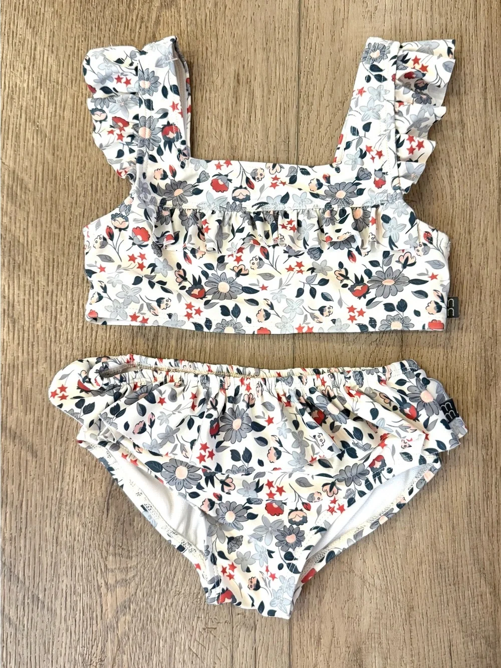 Modern Moments Floral Two-Piece Swim Set - White with Navy & Red Accents